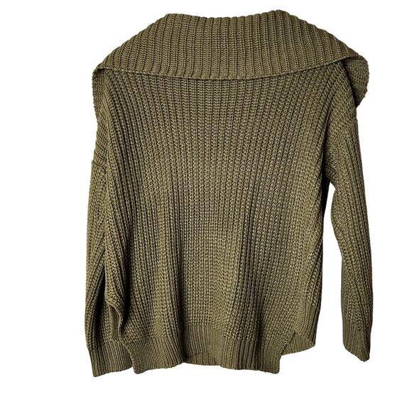SNDYS NWT Sweater Sz S Off Shoulder Ribbed Knit Cropped‎ Green Brown Cowl Neck - Picture 6 of 7